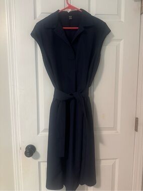 SHEIN Navy Belted Midi Shirt Dress Small
